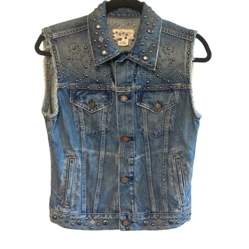 RL Ralph Lauren Denim & supply M studded distressed denim vest boho raw western‎